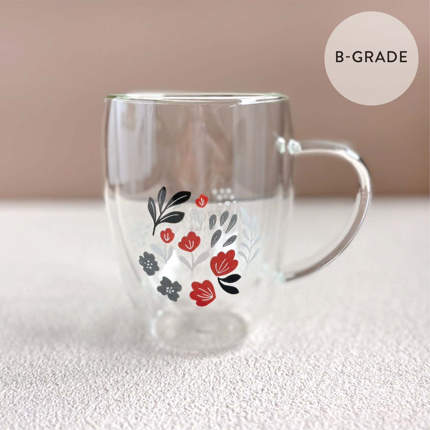 [B-Grade] Winter Petals Double-walled 350ml Glass Mug