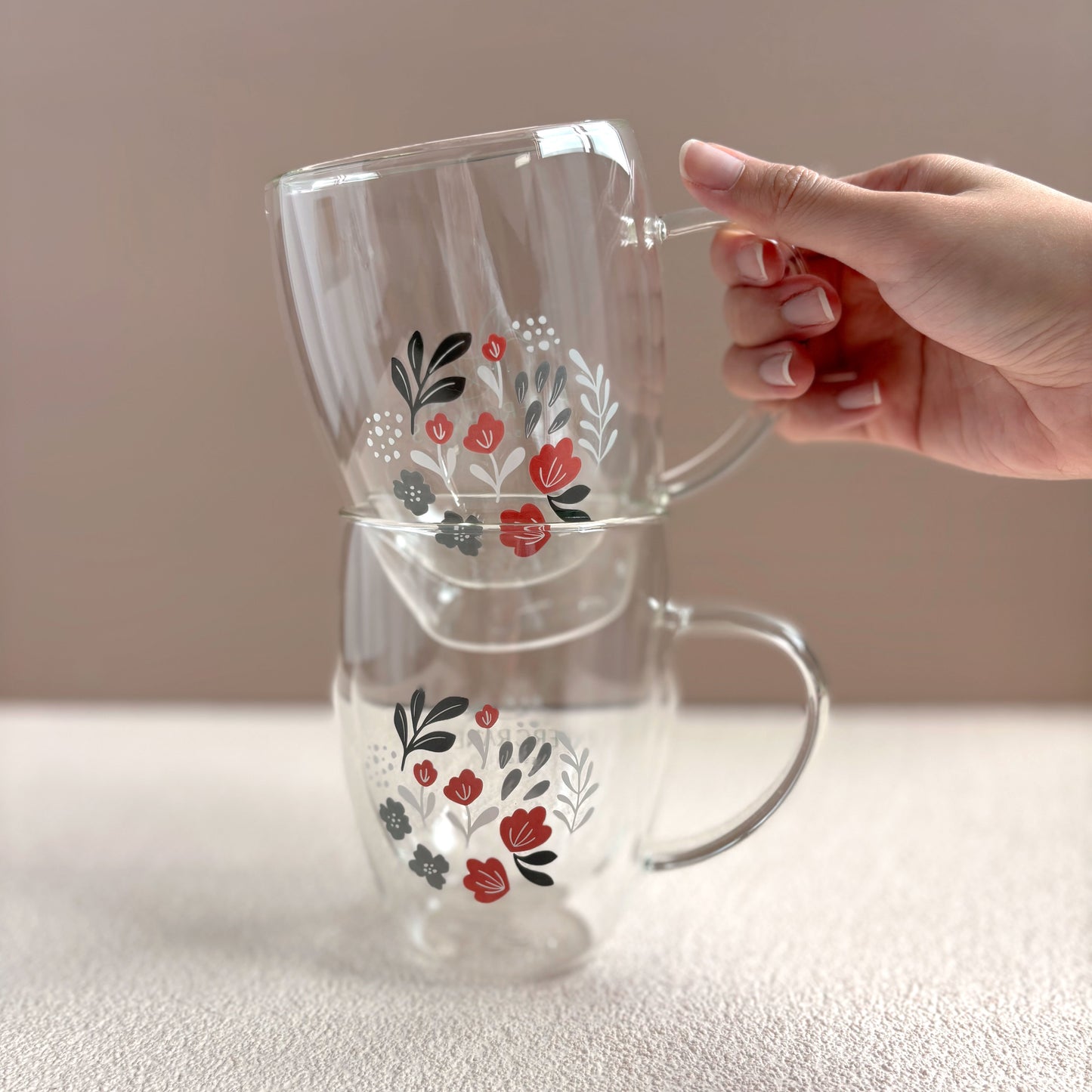 [B-Grade] Winter Petals Double-walled 350ml Glass Mug