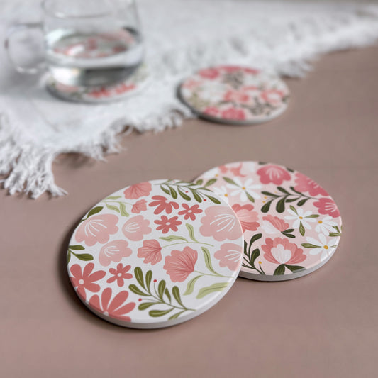 Floral Grace Diatomite Coasters